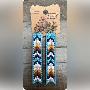 Justin Boots Blue and Gold Beaded Earrings